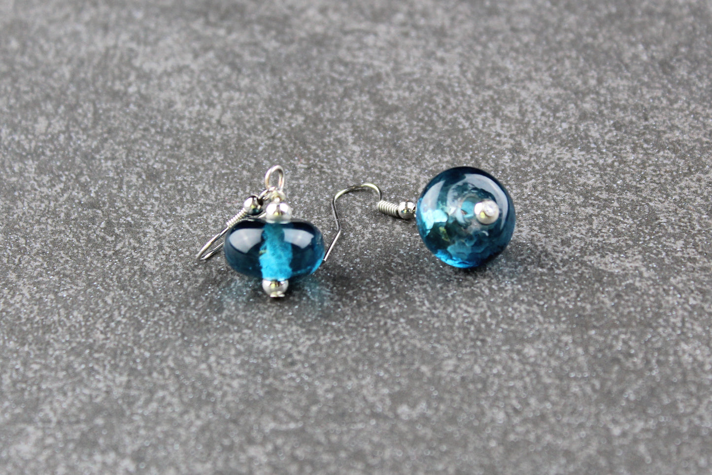 Aqua Blue Handblown Glass Earrings - ear wire